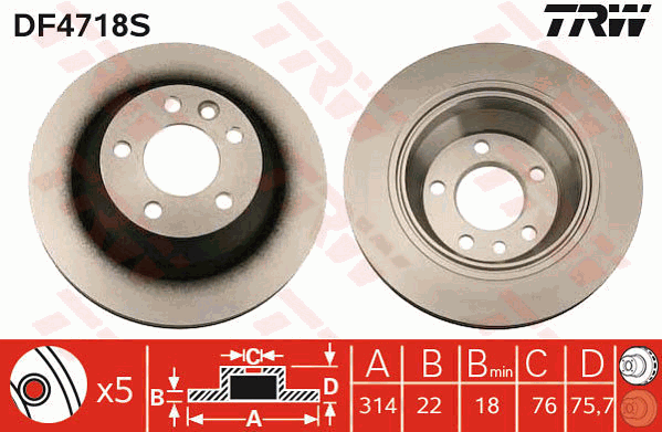TRW Brake Rotor 314mm Rear DF4718S