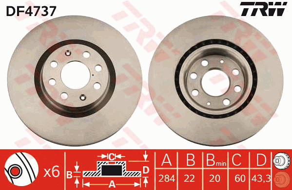 TRW Brake Rotor Single Front DF4737S
