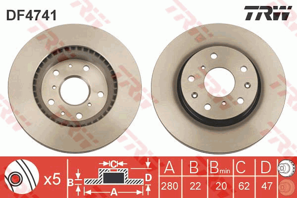 TRW Brake Rotor Front DF4741S