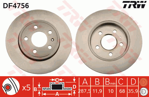 TRW Brake Rotor Single Rear DF4756S