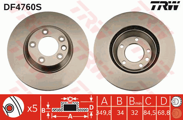 TRW Brake Rotor Front RH DF4760S