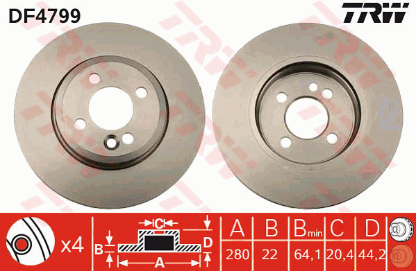 TRW Brake Rotor Single Front DF4799S