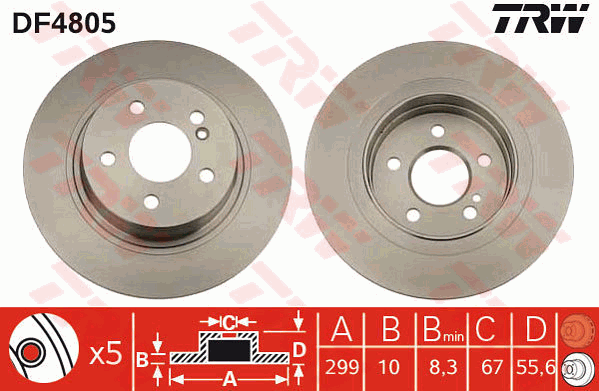 TRW Brake Rotor Rear DF4805S