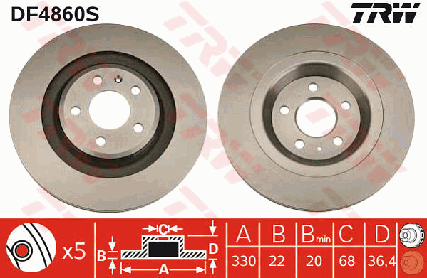 TRW Brake Rotor Rear DF4860S