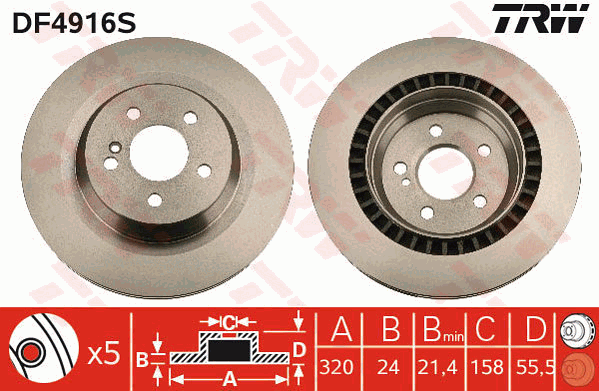 TRW Brake Rotor Rear DF4916S