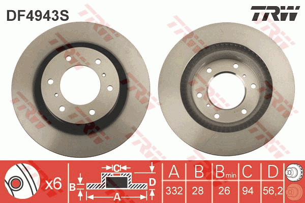 TRW Brake Rotor Front DF4943S