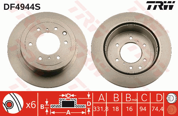 TRW Brake Rotor Rear DF4944S