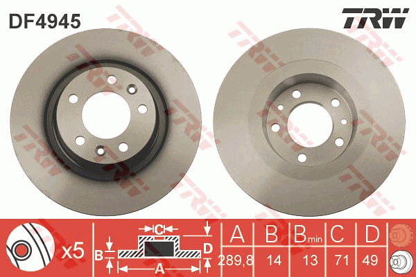 TRW Brake Rotor Single Rear DF4945S