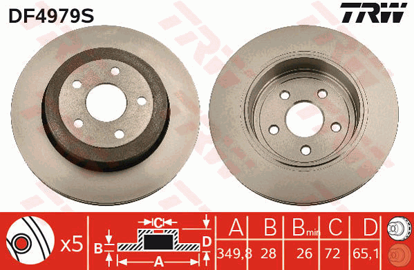 TRW Brake Rotor Rear DF4979S