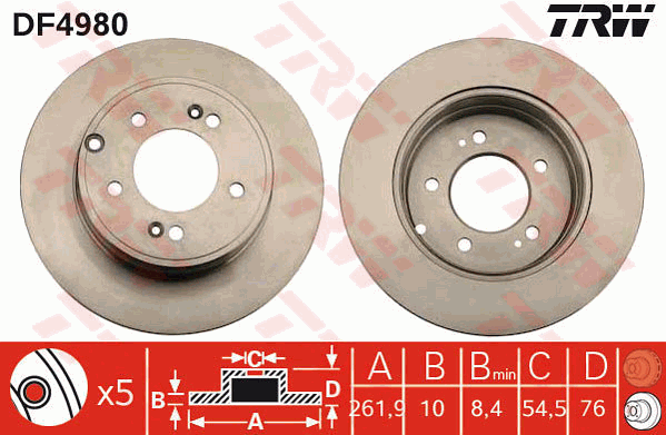TRW Brake Rotor Single Rear DF4980S