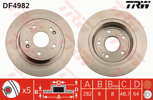 TRW Brake Rotor Rear DF4982S