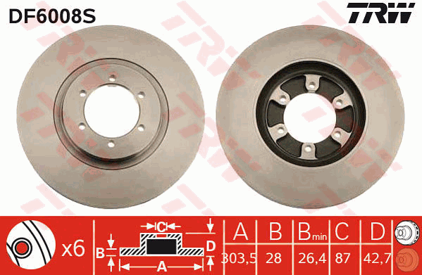 TRW Brake Rotor Front DF6008S