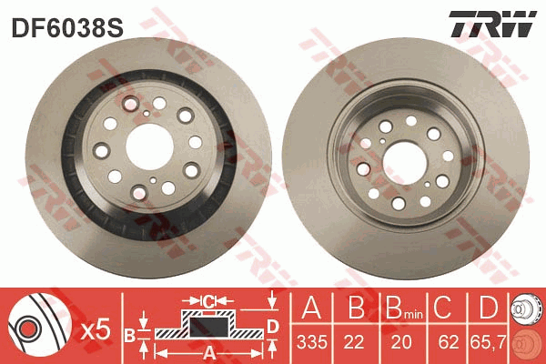 TRW Brake Rotor Rear LH DF6038S