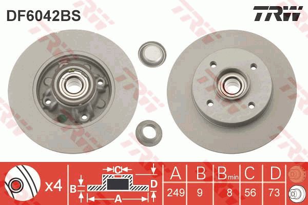 TRW Brake Rotor 249mm Rear DF6042BS