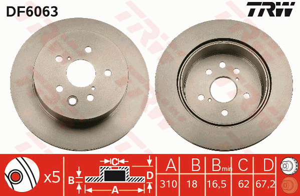 TRW Brake Rotor Rear DF6063S