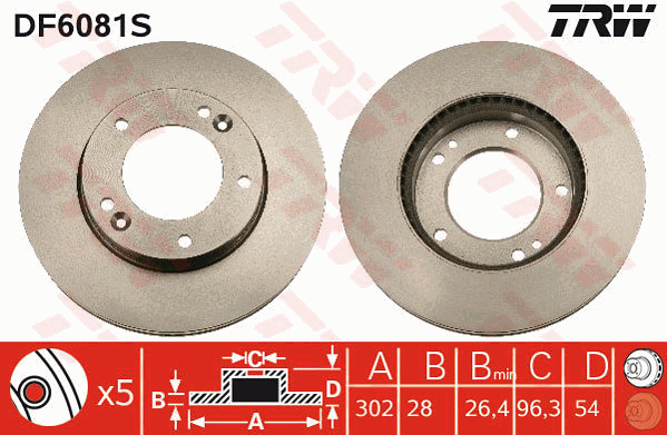 TRW Brake Rotor Front DF6081S