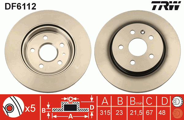 TRW Brake Rotor Pair Rear DF6112S