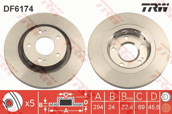 TRW Brake Rotor 294mm Front DF6174S
