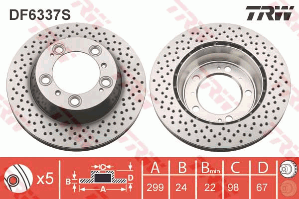 TRW Brake Rotor 299mm Rear DF6337S