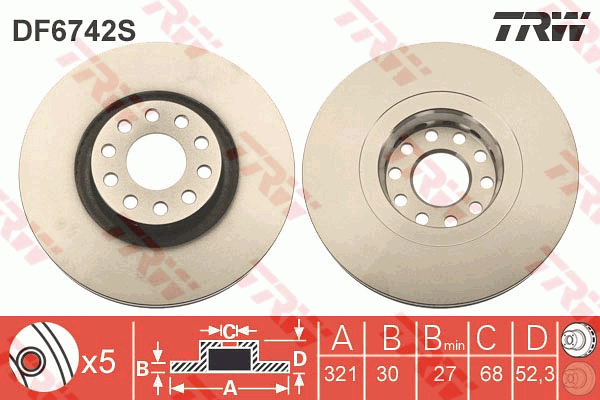 TRW Brake Rotor 321mm Front DF6742S