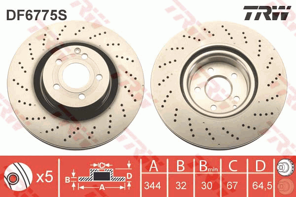 TRW Brake Rotor 344mm Front DF6775S
