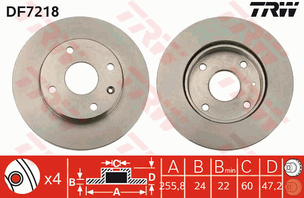 TRW Brake Rotor 256mm Front DF7218S