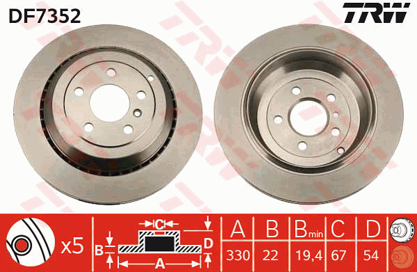 TRW Brake Rotor Single 330mm Rear DF7352S