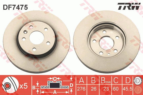 TRW Brake Rotor 276mm Rear DF7475S