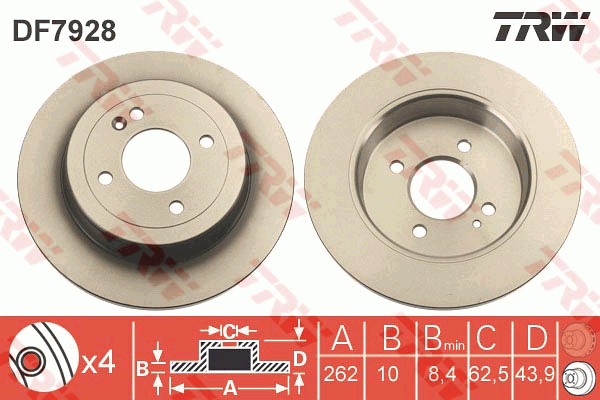 TRW Brake Rotor 262mm Rear DF7928S