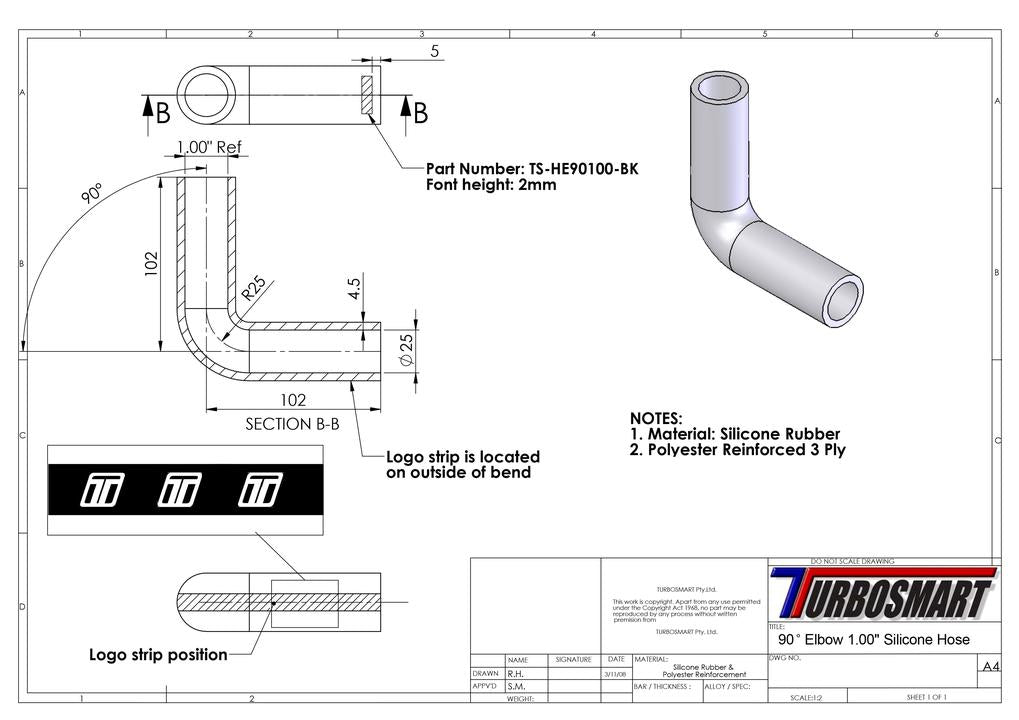 Turbosmart 90 Elbow 1.00"" (Black)