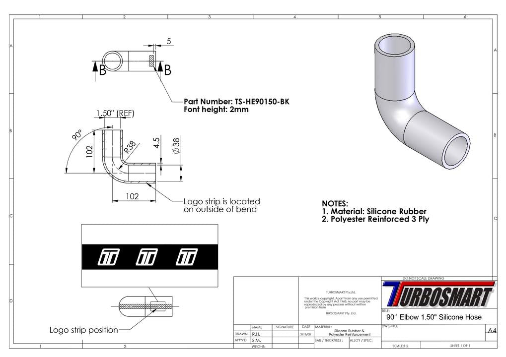 Turbosmart 90 Elbow 1.50"" (Black)