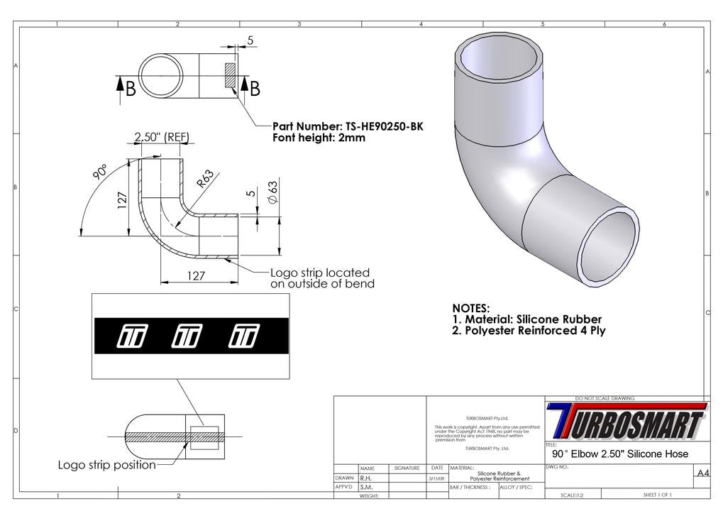 Turbosmart 90 Elbow 2.50"" (Black)