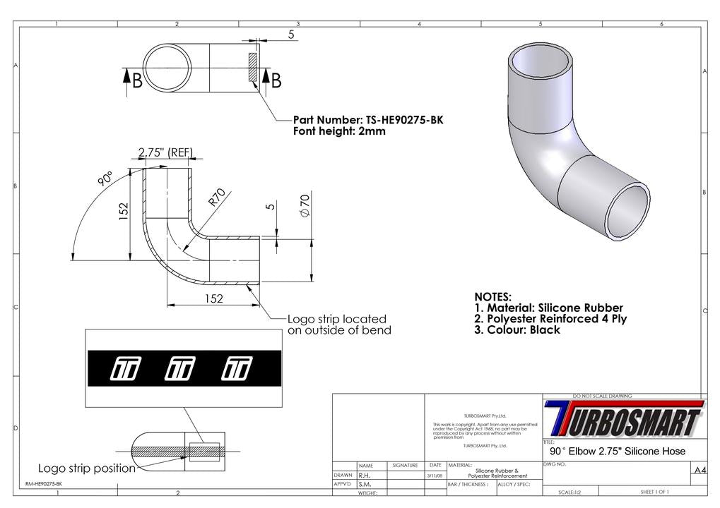 Turbosmart 90 Elbow 2.75"" (Black)