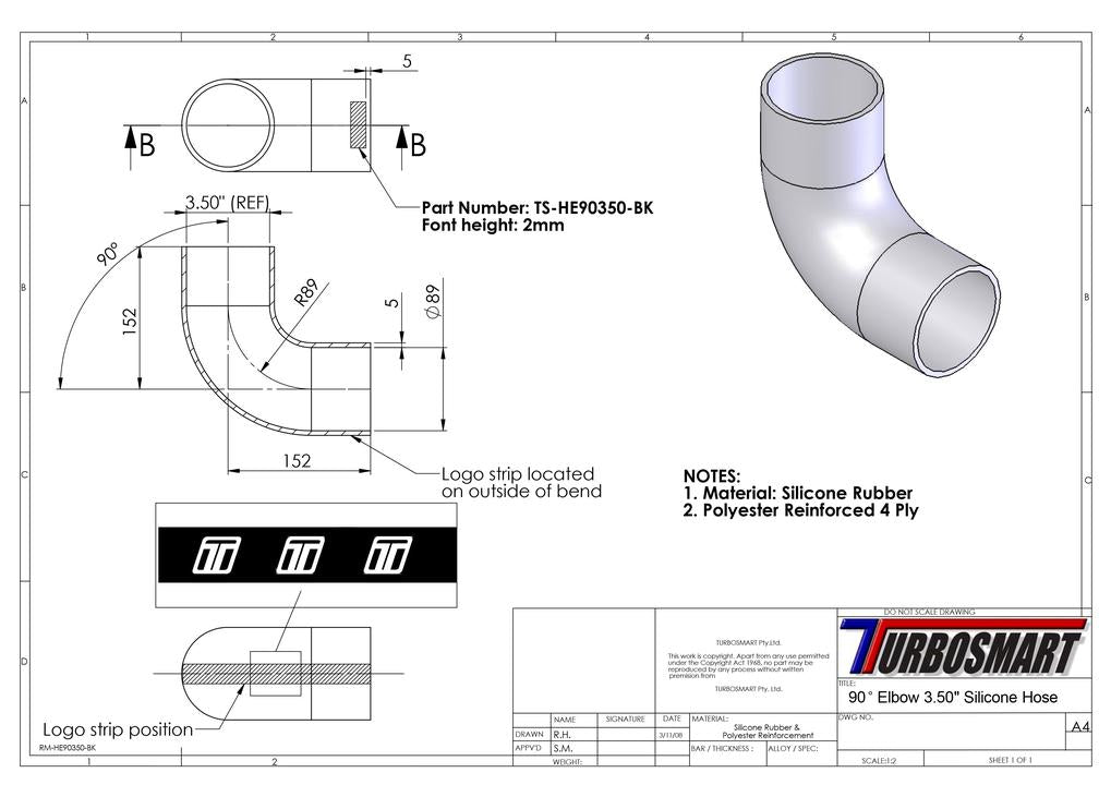 Turbosmart 90 Elbow 3.50"" (Black)