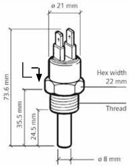 VDO Temperature Switch 96deg C 1/2in.-14NPTF Insulated Return 43.5mm Long X10232001006