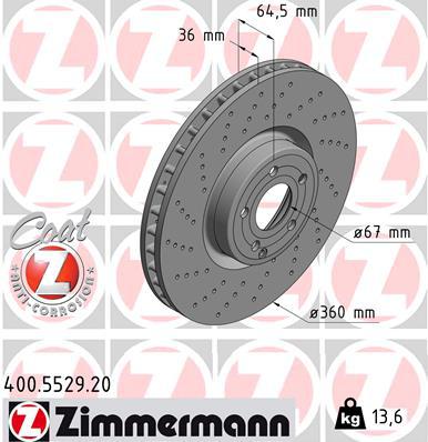 Zimmermann OE Coat Z Brake Rotor Single 360mm Front 400.5529.20