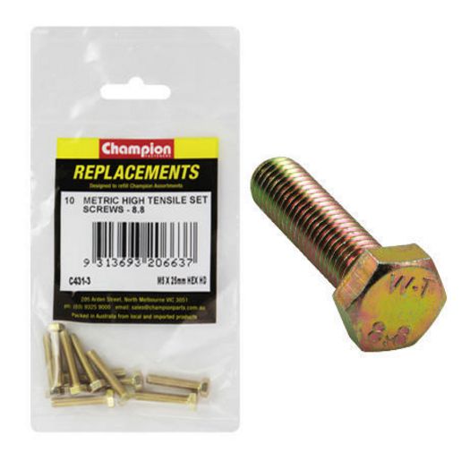 Champion Fasteners Hex Set High Tensile-M5 X 25mm-Grade 8.8 Screws C431-3