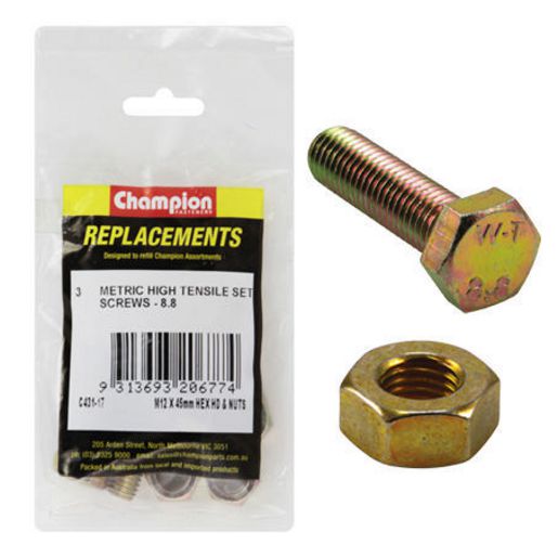 Champion Hex Nut M12 x 1.75mm & Screw M12 x 45mm Set 6Pk C431-17
