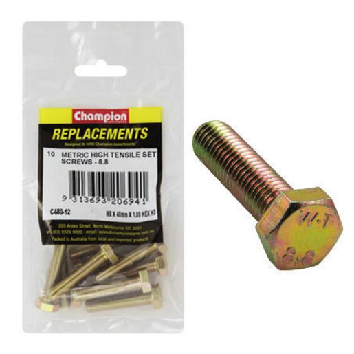 Champion Hex Screw Set HT M8 x 40 x 1.00mm 10Pk C480-12