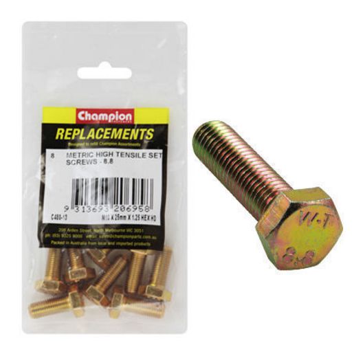 Champion Hex Screw Set HT M10 x 25 x 1.25mm 8Pk C480-13