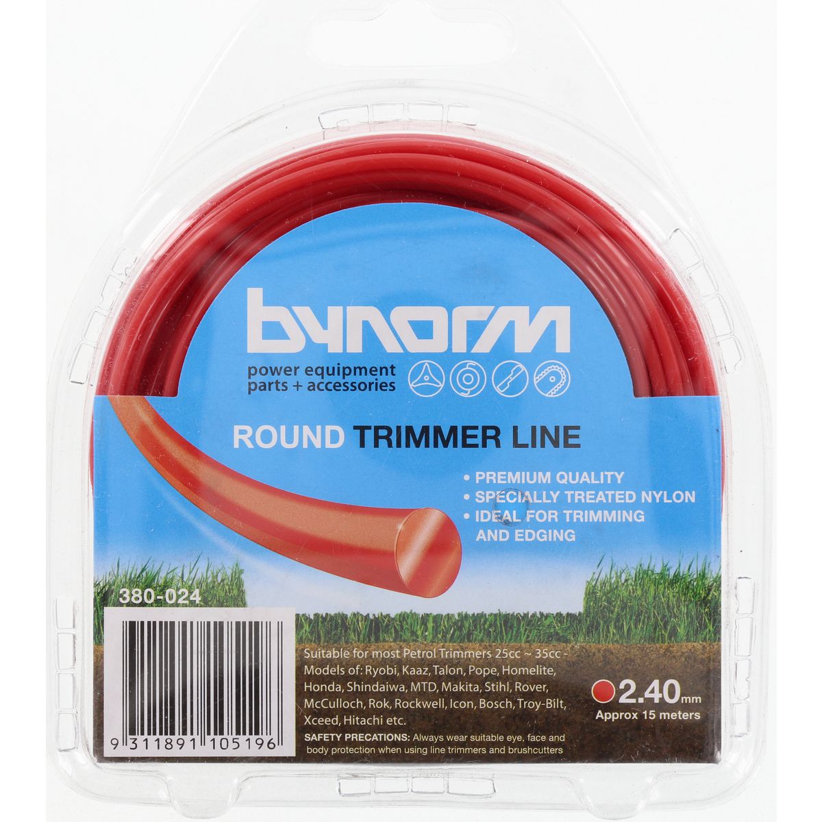 Bynorm Trimline Red 2.5mm x 10M (Suits Most Petrol Brushcutters 25-35cc) 380 024