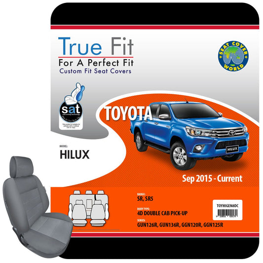 True Fit Tailored Seat Covers Fits Toyota Hilux GUN/GGN SR & SR5 Dual Cab 2015 - On