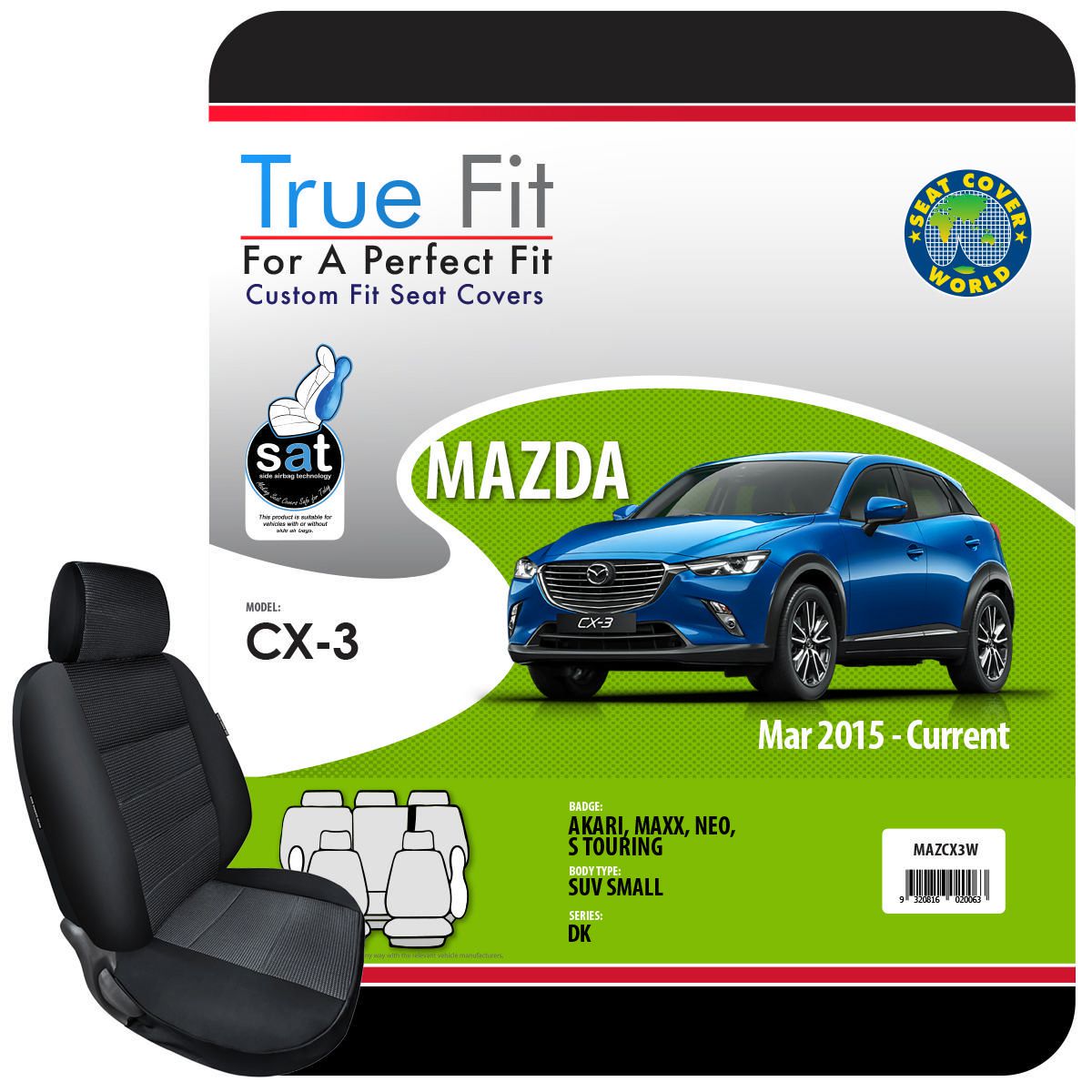 True Fit Tailored Seat Covers Fits Mazda CX3 Akari, Maxx, Neo & S Touring 2015 - On