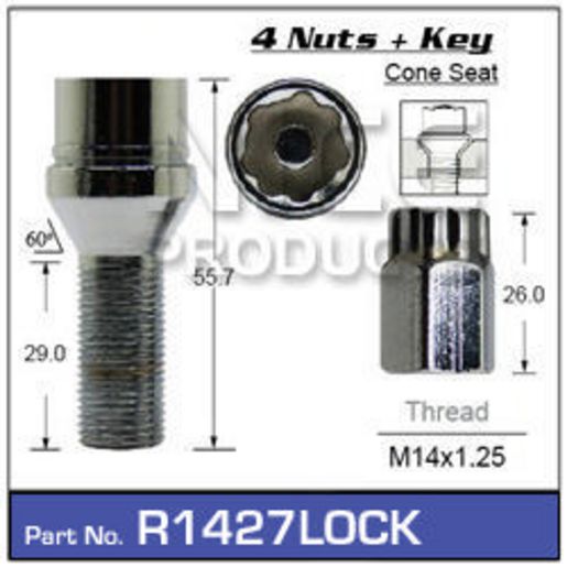 NICE Wheel Lock Bolt Set M14x1.25 (4 Pack) R1427LOCK