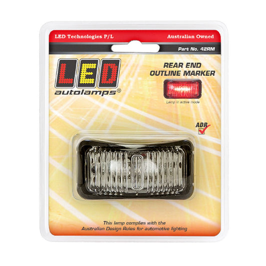 LED Autolamps Rear Marker with Black Base Red 74x38x35mm Multi-volt 42RM