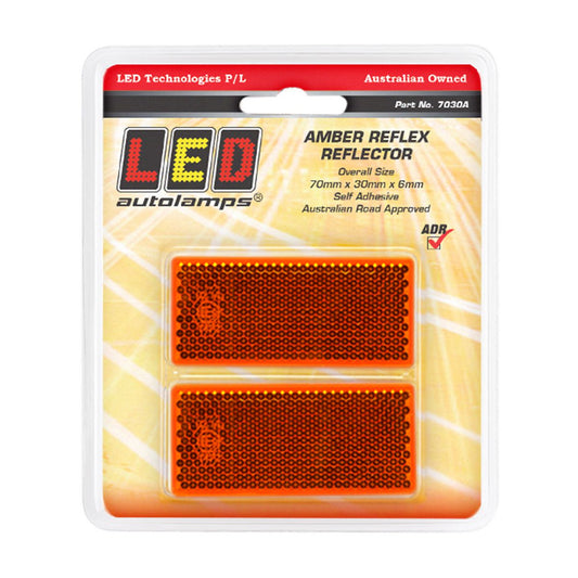 LED Autolamps Reflector Amber 70mmx30x6mm Rectangular 7030A