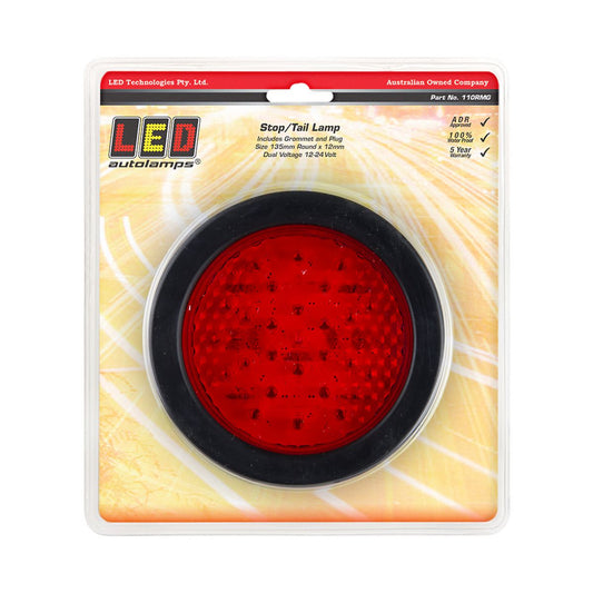 LED Autolamps Stop/Tail LED Light Round 12/24V w/Rubber Grommet & Plug 110RMG