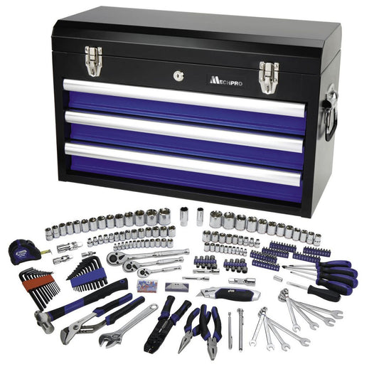 Mechpro Tool Kit with 3 Drawer Chest 1/4In, 3/8In & 1/2In Drive 248pc