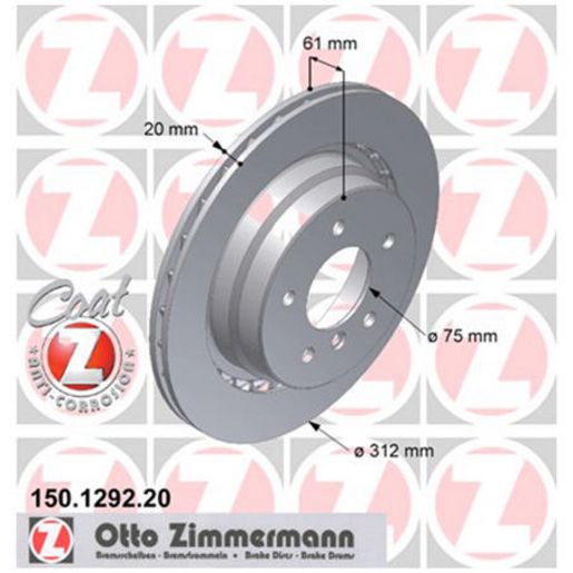 Zimmermann OE Coat Z Brake Rotor 312mm Rear LH 150.1292.20