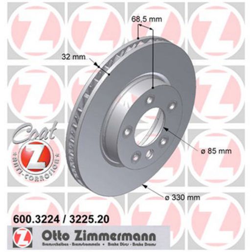 Zimmermann OE Coat Z Brake Rotor 330mm Front RH 600.3225.20